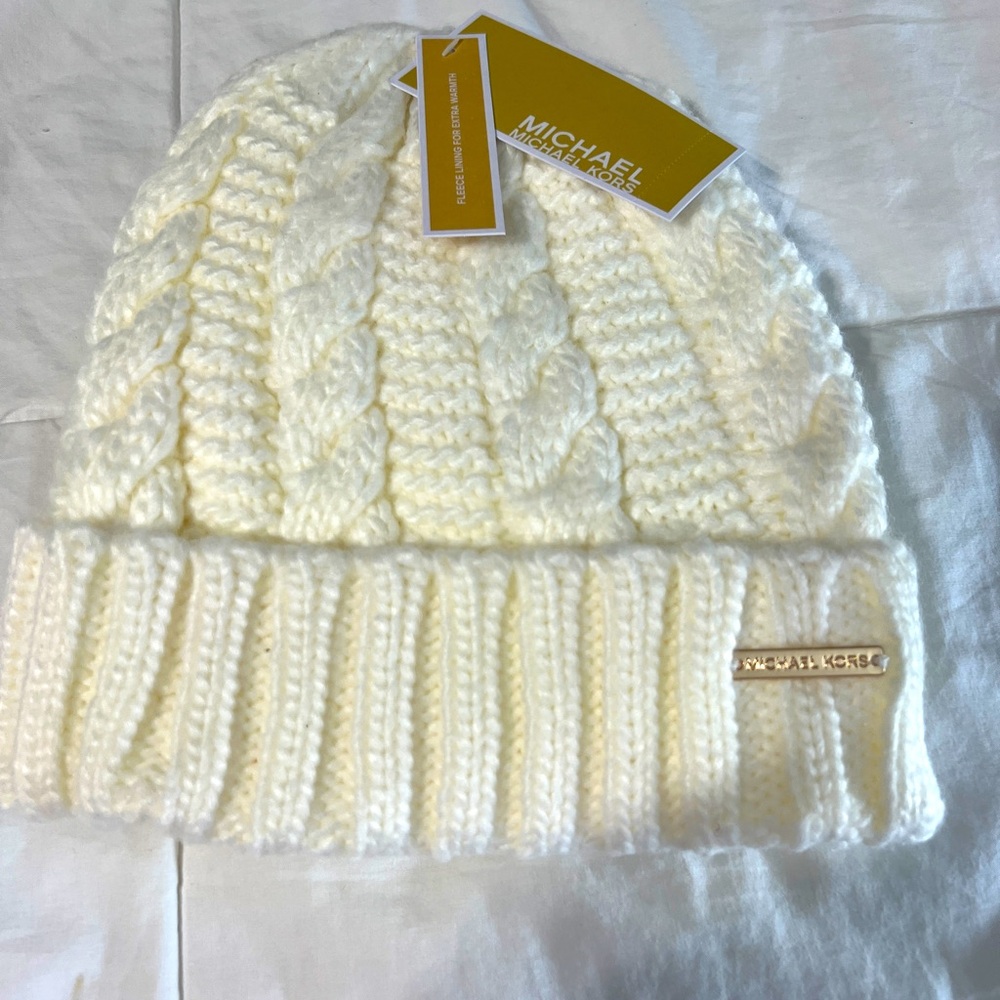Michael Kors Ivory Cable Knit Beanie